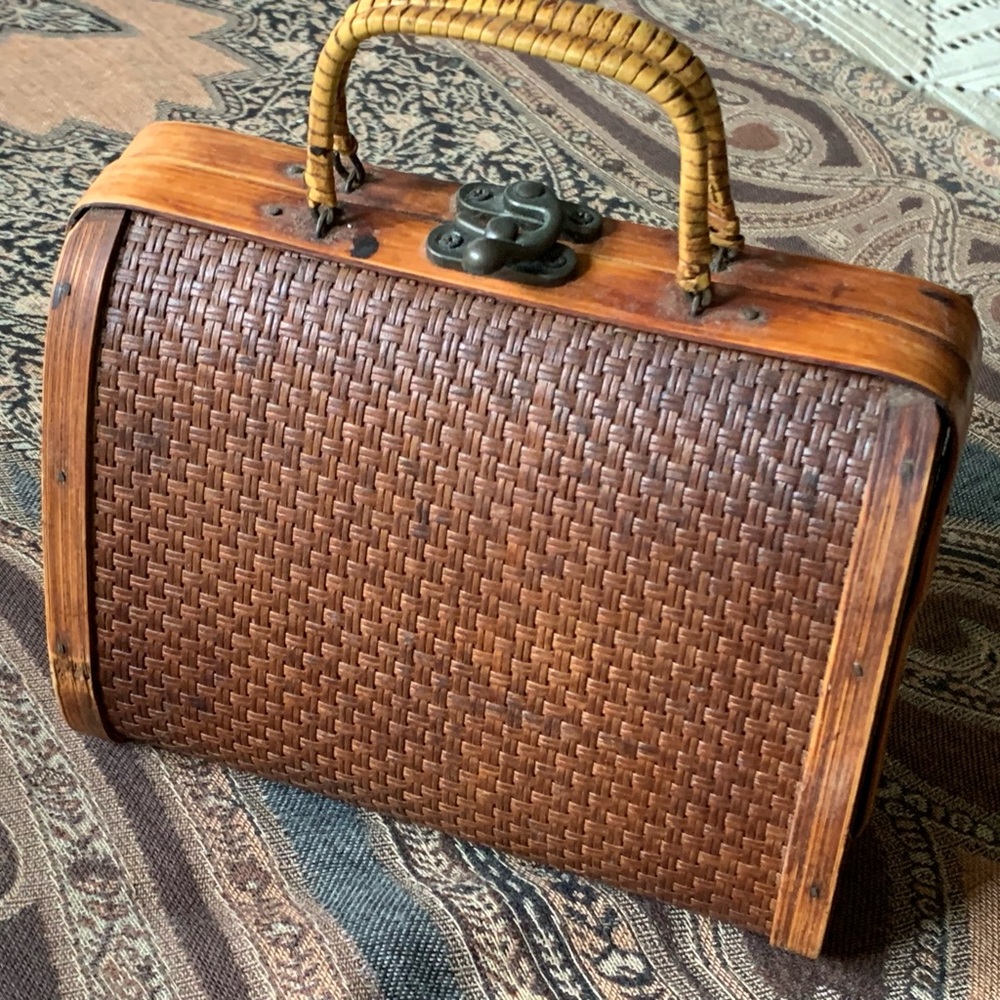Vintage Bamboo & Rattan Woven Basket Purse